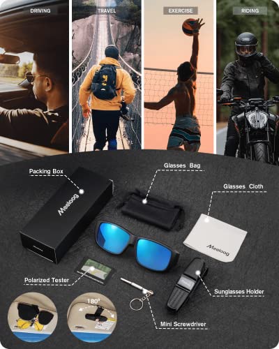 Meeloog Polarized Fit Over Glasses Sunglasses For Men, Rectangle Wrap Around Sun Glasses for Driving Riding Fishing MST00063