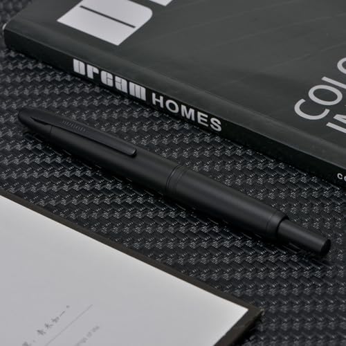 Image of Jinhao 10 Press Fountain Pen with Box, Matte Black Retractable Extra Fine Nib with Ink Converter Set (Black Clip)