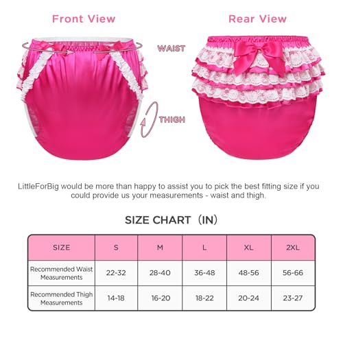 Image of Littleforbig Washable Ruffled Lace Bow Pretty in Rose Satin Over Diaper Cover S