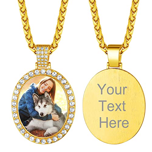 Custom4U Picture Necklace Personalized Photo for Men Women Steel/18K Gold Plated/Black Custom Angel Wings/Heart Pendant Necklace with Picture Memory Circle Chain 18-30 Inch,Hip Hop Jewelry+G