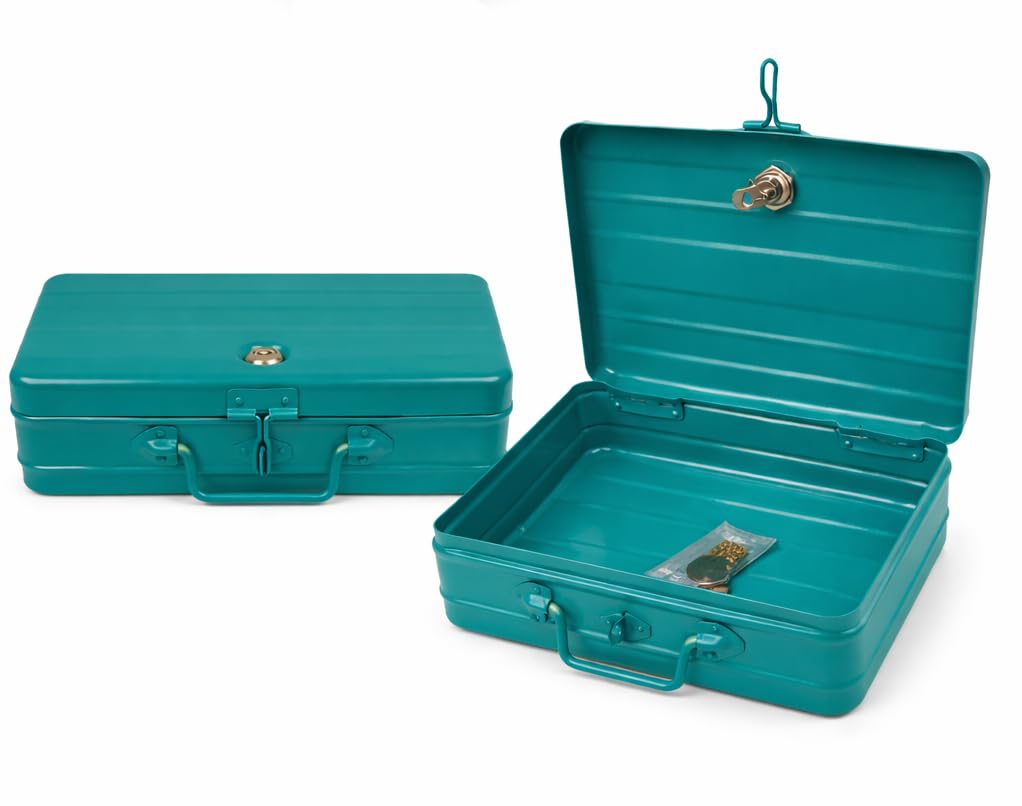 JOWEL Aluminium Cash Box With Lock - For Jewellery Storage And Organizing - Ideal For Wardrobe/Desktop - Locker Safe Peti Metal Container (12" GREEN (12" L X 8.5" W X 4" H))