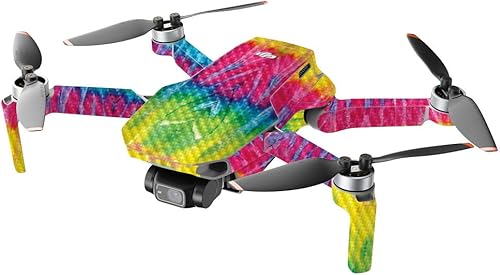 Miniatura 6 de Mighty Skins Fibra de carbono compatible con el dron portátil DJI Mini 2, salpicaduras de neón, acabado de fibra de carbono texturizado protector,