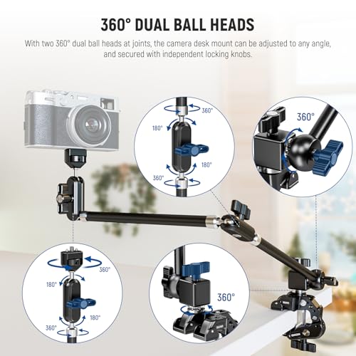 Image of NEEWER 30 inch Articulating Magic Arm with Desk Super Clamp /Action Cam Mount /Phone Holder, Overhead Camera Mic Boom Stand, Compatible with GoPro iPhone DSLR Webcam Microphone Video Recording, UA056