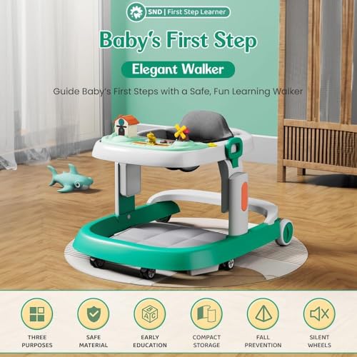 Image of StarAndDaisy Elegant Baby Walker 6 to 18 Months /Walker for Kids Girl Boy with Anti Fall Brake Pads, 3 Speed Height Adjustment, Multi-Level Seat Adjustment, Recreational Music Toy Bar, (Elegant Green)