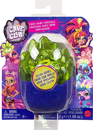 Cave Club Cristal con 4 sorpresas, incluye dinosaurio bebé, juguete para niñas y niños +4 años (Mattel GVR69)