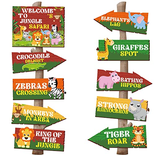 Image of Hooqict 20 Pieces Safari Party Sign for Welcome to Jungle Safari Theme Party Decorations Directional Signs Classroom Wild Animal Birthday Party Decorations Zoo Party Supplies