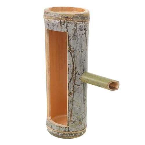 POPETPOP Bamboo Water Fountain with Spout for Fish Aquarium and Garden Decor Natural Running Water Feature Zen Style 3.5X5.5X3.5 Inch