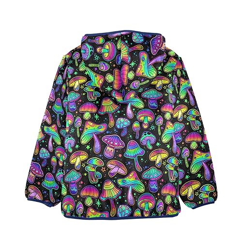 Bright Psychedelic Mushrooms Boys Fleece Hoody Jacket Zip Up Coat Warm Fall Winter Plush Jacket Long Sleeve Outerwear2