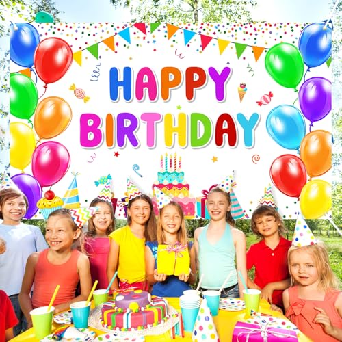 Image of Happy Birthday Banner Backdrop Decorations Flag Outdoor 71x44 Inch,Colorful Rainbow Birthday Bunting for Boys Girls Indoor Home Party Supplies,Yard Sign Photography Background