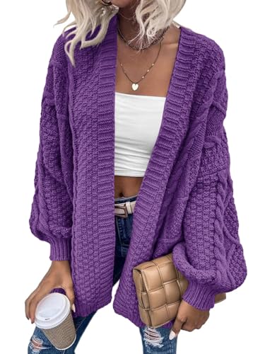 Image of Dyexces Womens Oversized Cable Knit Long Sleeve Lantern Cardigan Sweaters
