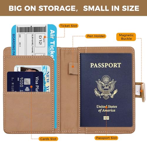 Image of Melsbrinna Premium Leather Passport Holder Covers Case, Waterproof Rfid Blocking Travel Wallet Passport Holder with Pen Holder, Cute Passport Book for Women /Men