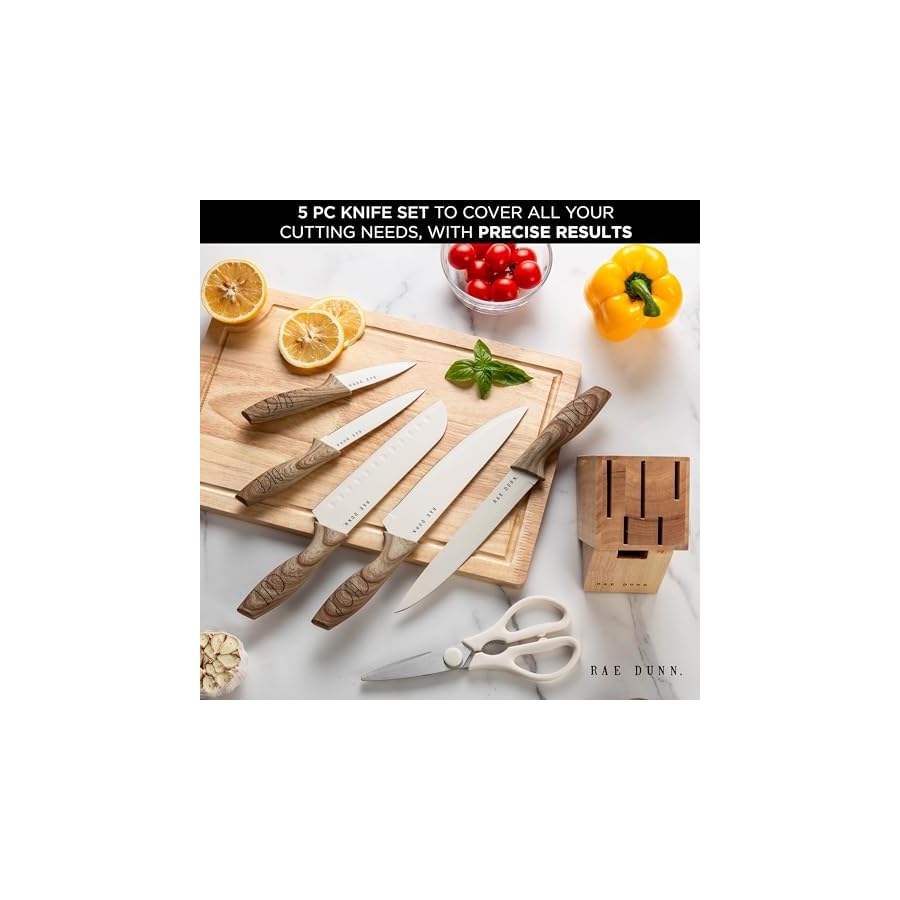 Rae-Dunn-7PCS-Knife-Set-with-Block-for-kitchen-Stainless-Steel-Razor-Sharp-Blade-Triple-Riveted-Ergonomic-HandleEssential-Knife-Set Rae Dunn 7PCS Knife Set with Block for kitchen, Stainless Steel Razor-Sharp Blade, Triple Riveted Ergonomic Handle,Essential Knife Set