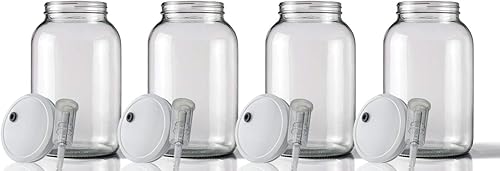 Tarro de boca ancha de 1 galón con tapa de metal blanco con ojales de 4.331 in y 4 esclusas económicas