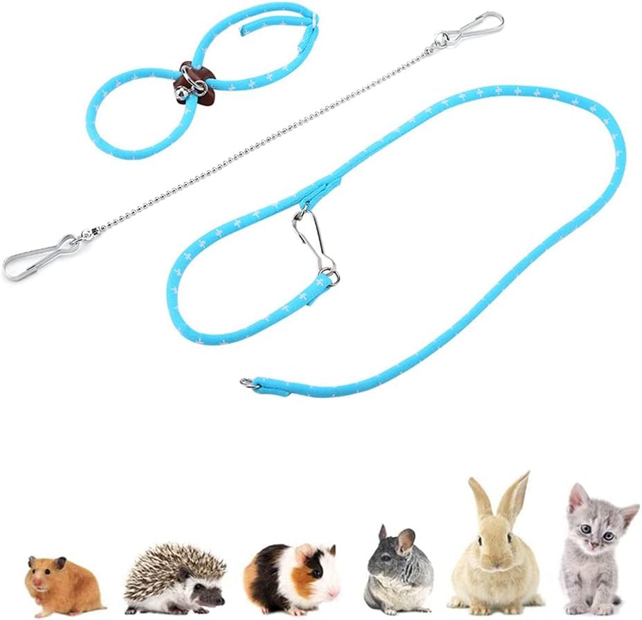 Image of Hamster Harness,80cm /31.5in Adjustable Small Animal Training Leash Harness Chinchilla Vest and Leash Set Soft Animal Pet Rope Harness for Small Pet Outdoor Walking(Blue)