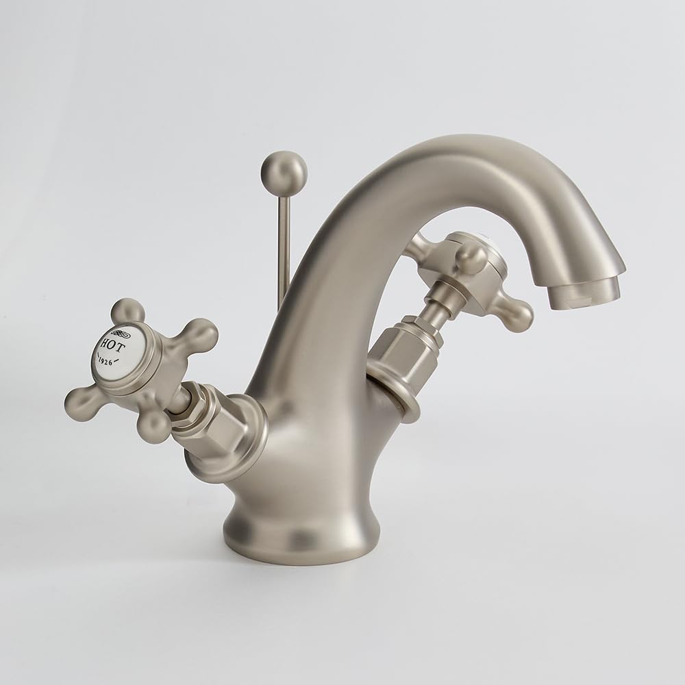Milano Brushed Nickel Elizabeth Mono Basin Mixer Tap Crosshead Handles