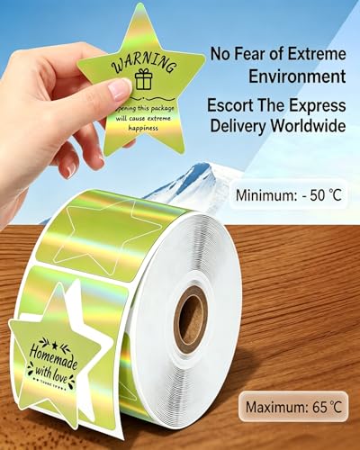 Image of Bluetooth Shipping Label Printer with 3 Roll Labels & 500 Sheets 3 Inch Golden Star Holographic Thermal Labels, D450BT Thermal Label Printer 4x6 for Small Business, Shipping Packages, Office, Home