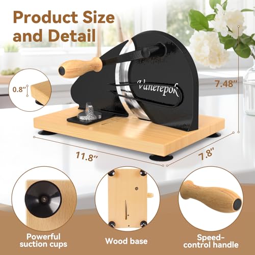 Image of vanerepok Manual Bread Slicer for Homemade Sourdough Adjustable Thickness | Even Slices Hand Crank Bread Cutter with Stainless Steel Blade & Solid Wood Base & Aluminum Alloy Body, Gift for Home Bakers