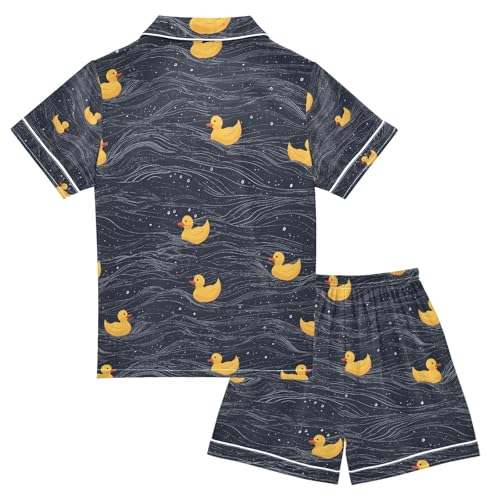 senya Funny Duck Swim V Satin Summer Pajama Sets Silk Short Sleeve Button Down Sleepwear2