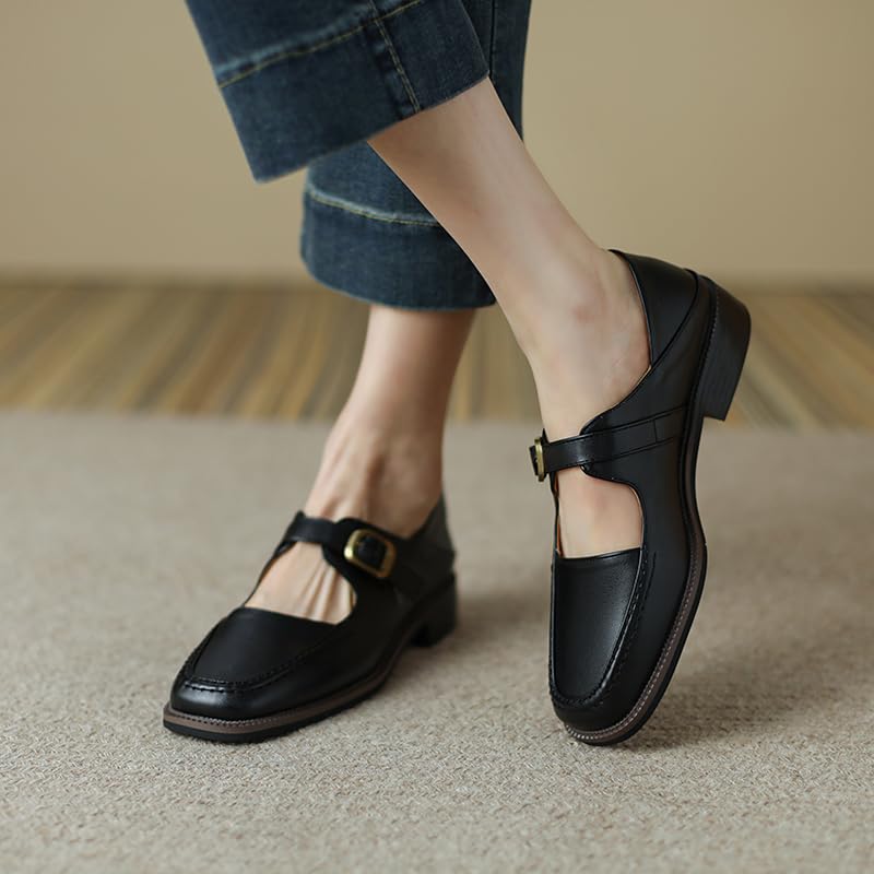 Cozivwaiy Mary Jane Shoes Women Soft Ballet Flats Comfortable Square Toe Buckle Strap Business Casual Shoes3