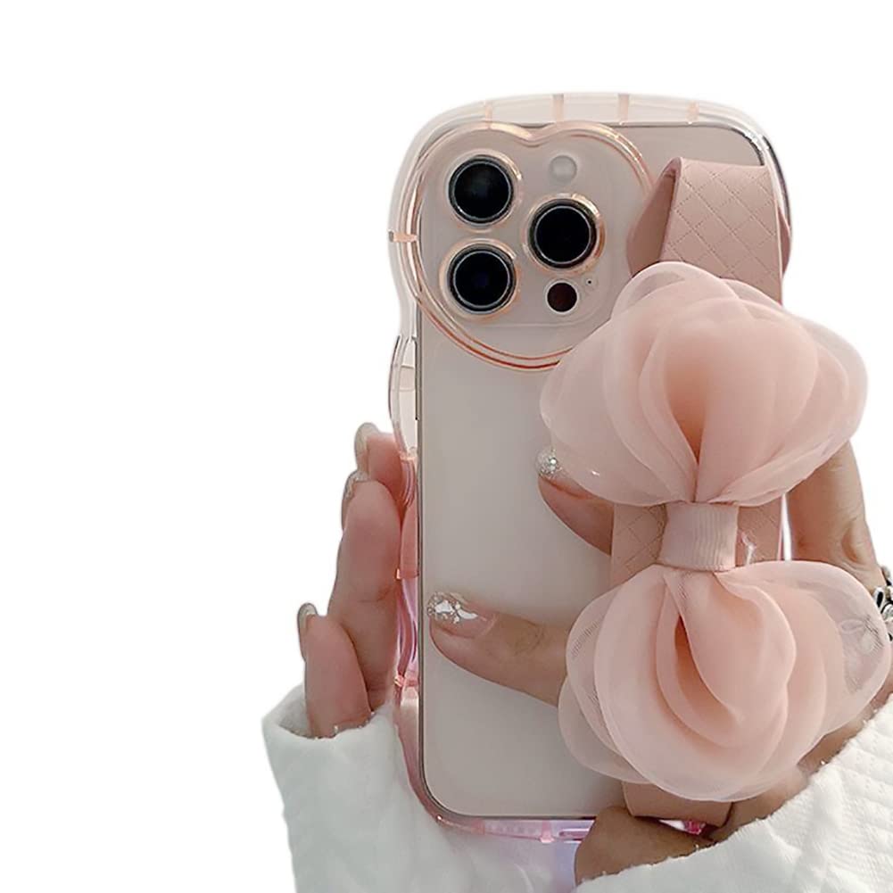 ASNAT Compatible with iPhone 14 Pro Case with Hand Strap Kawaii Design Cute Pink