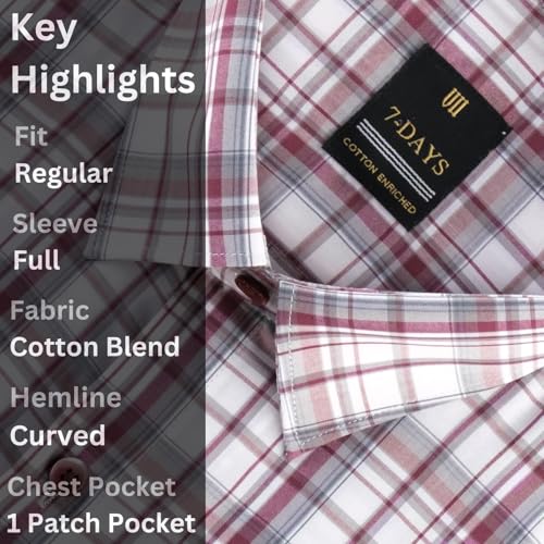 Image of 7-DAYS Men's Premium Checks Formal Shirt - Cotton Rich, Regular Fit, Full Sleeve, with Pocket, Wrinkle Resistant - Stylish Office & Everyday Wear.