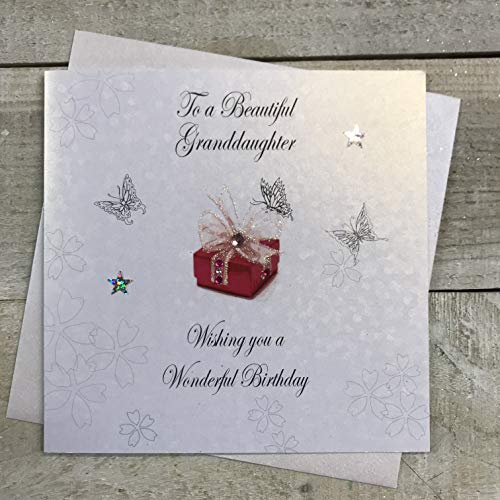 WHITE COTTON CARDS Biglietto di Compleanno per Nipote con Scritta in Inglese To A Beautiful Granddaughter, Realizzato a Mano (codice, bd37), Bianco