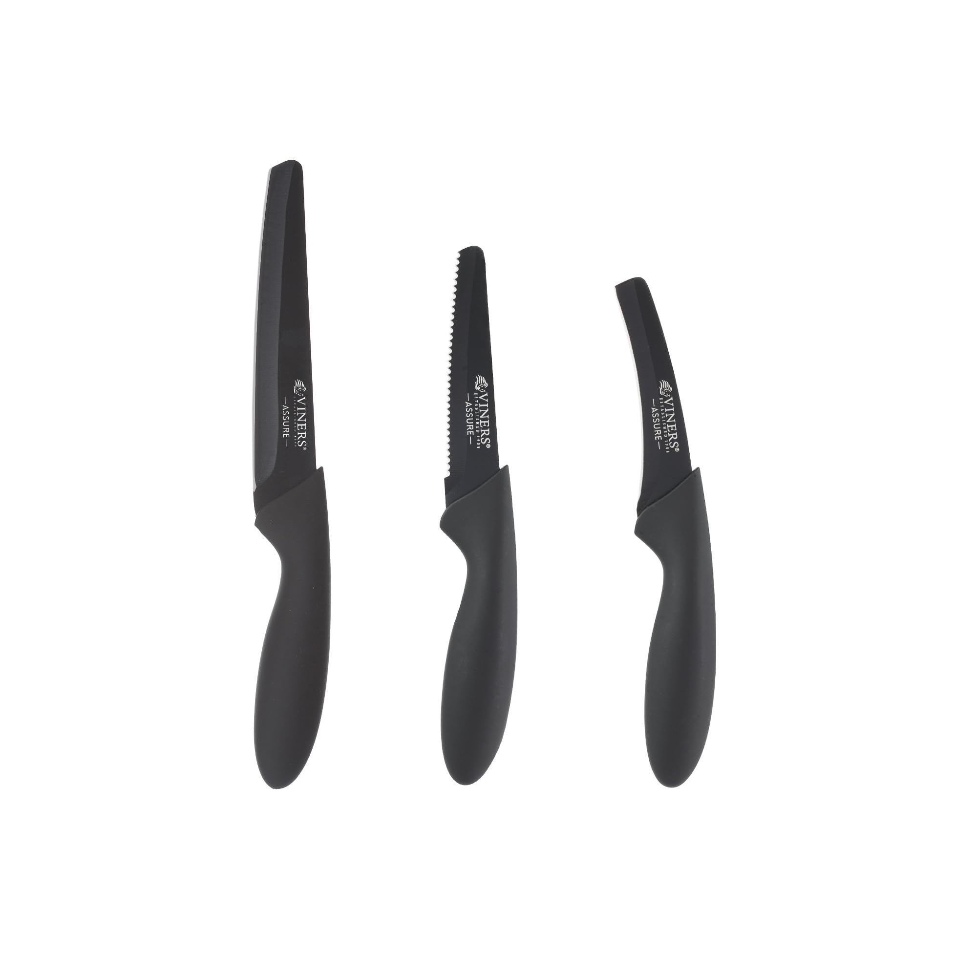 Viners Assure 3 Piece Prep Knife Set Stainless Steel Blades with Squared Tips for Safety, Non-Stick Coating, Soft Grip Handles, Rust-Resistant, Includes Beak Peeling, Utility & Serrated Paring Knives โ image 1