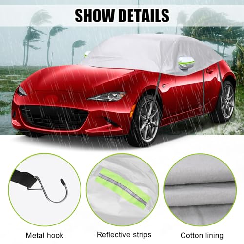 Image of Car Cover Waterproof Replacement for 2015-2024 Mazda MX-5, Sunproof Half Car Cover, Half Garage UV Resistant Half Car Cover Dustproof Snowproof Outdoor Indoor