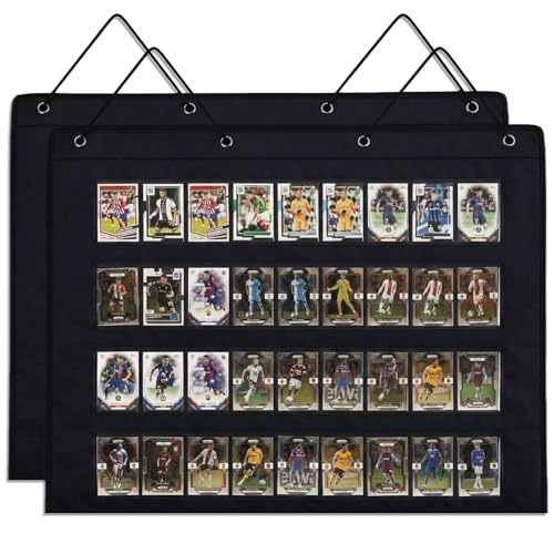 Novabright 2 Pcs Cards Display Case, 31 × 24 Inch Rated Sports Grading Cards Storage Bags with Clear PVC Protection, 72 Slots Holders for Wall Display of Baseball Basketball Sports Trading Card