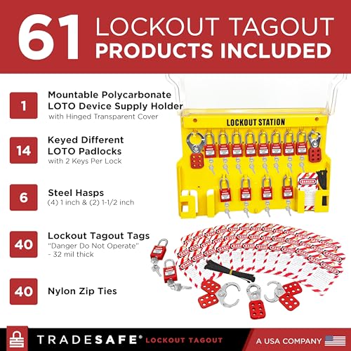 Tradesafe TSTN1 Lockout Tagout Station With Loto Devices - 14 Pack Safety Lock Set, 6 Hasps, 40 Do Not Operate Tags, Lock Out Tag Out Kit Board thumb #1