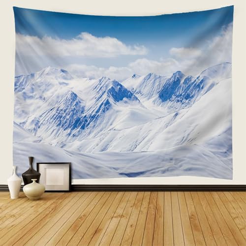 Tapisserie motif montagne enneigée en tissu premium pour grand salon