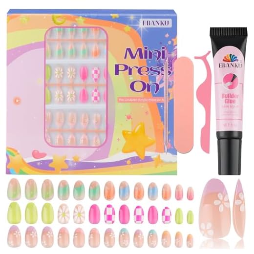 78 Pieces Press on Nails for Kids, EBANKU 3 Pack Kid Fake Nail Kit Old Colorful Flower Press on Nails for Girls 8-12 Years with Jelly Nail Adhesives & Nail Builder Glue