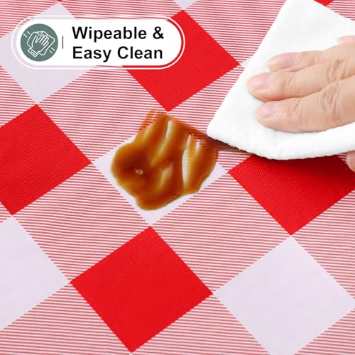 misaya Buffalo Rectangle Picnic 4th of July Tablecloth, 6 Foot Elastic Fitted Vinyl Table Cloth with Flannel Backing, Waterproof Plaid Table Covers for Dining, Camping (Red and White, 30" x 72") by misaya - Image 4