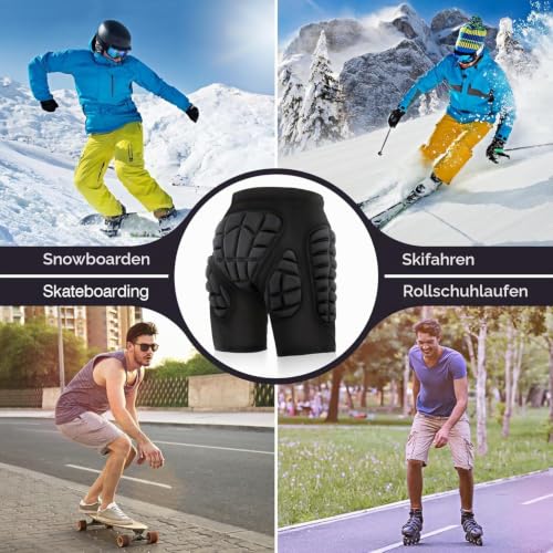 TOMSHOO Protektorhose Herren Damen, 3D-Schutz Gepolsterte Kurze Hose für Snowboarding, Skaten und Skifahren, Eva Paded Protektor Shorts für Hüfte, Po und Steißbein, M