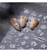 Flower Nail Art Stickers Decals- 1Pcs Glitter Flower Nail Decals 5D Embossed Floral Rhinestones D...