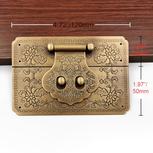 Image of 4.7 inch /12cm Square Antique Brass Hasp Pure Copper Fittings Retro Lock Slice Lock Nose (Antique Bronze)