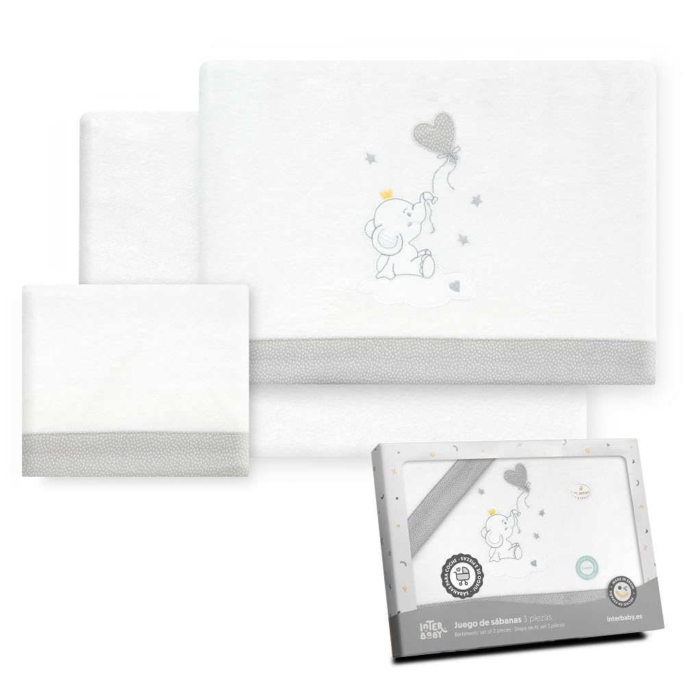 Interbaby - Set di lenzuola per passeggino, 40 x 80 cm, in cotone 100% | lenzuolo per lettino in flanella, caldo | Include lenzuolo con angoli, piano di lavoro e federa per cuscino, ideale per