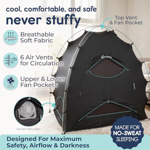 Image of Hiccapop Daydreamer Blackout Tent for Pack and Play, Patented Portable Crib Tent, Blackout Canopy Crib Cover, Sleep Pod for Kids