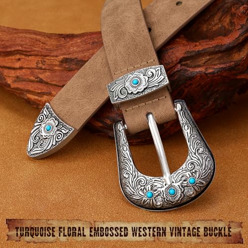 XZQTIVE Western Belt for Women, Cowgirl Cowboy Suede Leather Belt for Jeans Pants, Country Belts with Vintage Buckle4