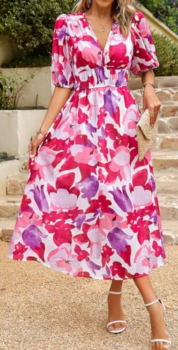 Image of Sister Amy Women's Boho Floral Print Square Neck Beach Party Flowy Ruffle Midi Dress