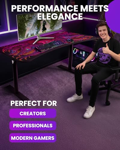 Image of Arozzi Arena Special Edition Ultrawide Curved Gaming and Office Desk with Full Surface Water Resistant Desk Mat Custom Monitor Mount Cable Management Cut Outs - Crawling Chaos