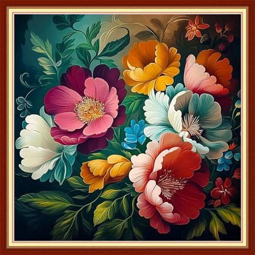 Image of Redxing Stamped Cross Stitch Kits Embroidery kit for Beginners Adults Full Range of Embroidery Patterns Starter Kits DIY Printed Cross Stitch Kits Needlepoint Kits 11CT-Magical Flowers 18x18 inchs