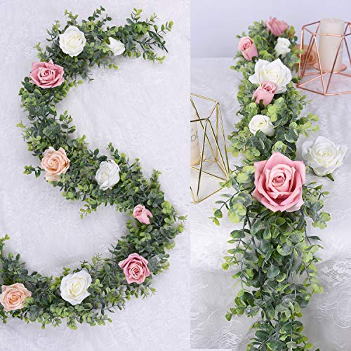 DearHouse 6 Pack Faux Eucalyptus Garland Plant, Artificial Vines Hanging Eucalyptus Leaves Greenery Garland for Wedding Backdrop Arch Wall Decor, 5.9 Feet/pcs UV Protected Indoor Outdoor by DearHouse - Image 2