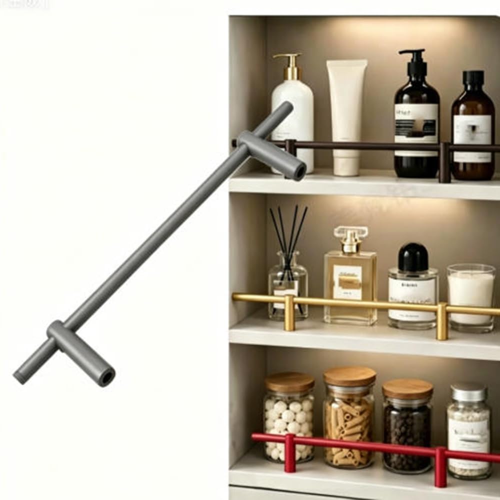 SVBVRFEEW Cabinet Railing Metal Shelf Guard Rail 24 30 36 38 In Gallery Rail Kit Aluminum Round Tube Decorative Rod Guardrail Set For Bookshelf Shoe Racks(Gray,90cm/35.4in)