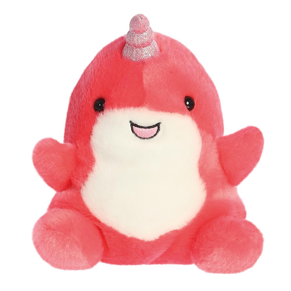 AURORA- 33727- Palm Pals Nia Narwhal-13cm- Soft Toy- Pink - Fun Collectable Plush for Kids and Adult Collectors - Perfect for Birthdays, Gifts or any occasion