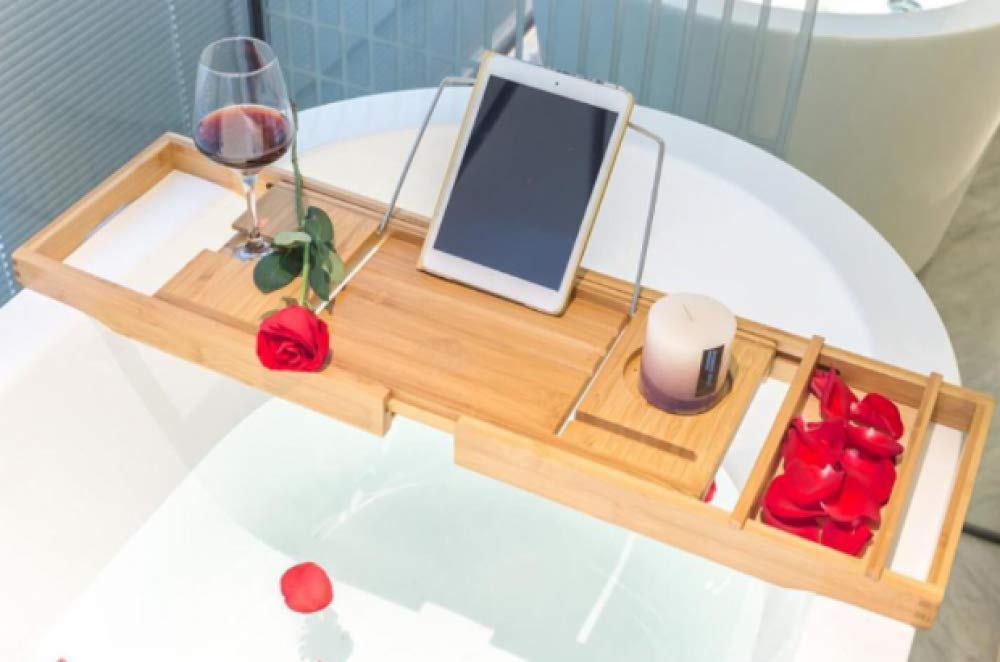 Bandeja De Bambú para Bañera con Características 12 En 1, Incluye Asa Antideslizante, Jabonera, Soporte para Copa De Vino, Estantería, Estante De Madera Y Bandeja para Bañera