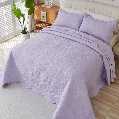 Image of EVENHUG Oversized King Quilt California King Size Lightweight Bedding Set Reversible Bedspread Coverlets for All Seasons 3 Piece (Purple 120 inchx128 inch)