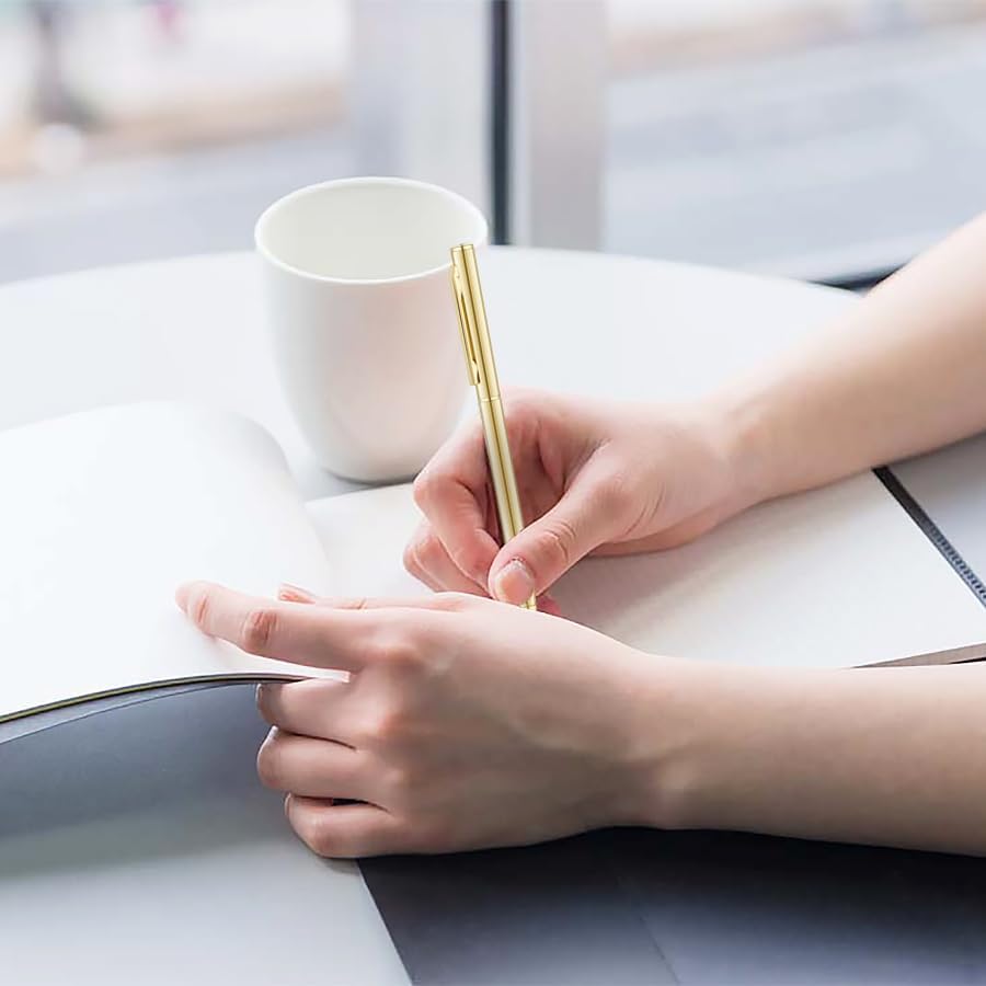 Miniatura 5 de Unibene Paquete de 18 bolígrafos dorados delgados, tinta negra, punta media (0.039 pulgadas), bonito regalo para bodas, negocios, oficina,