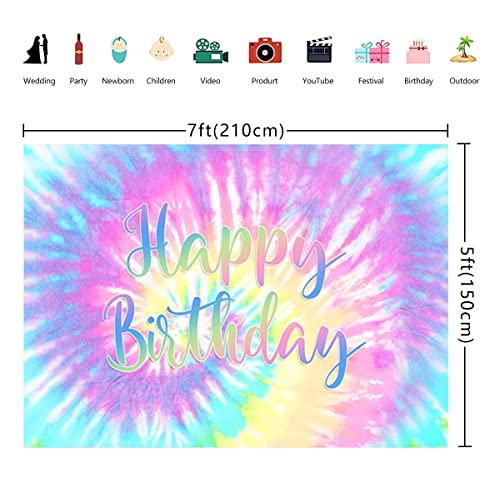 Tencow TCOW-WT032 Rainbow Backdrop For Happy Birthday 7X5Ft Macaron Pastel Colorful Birthday Photography Background Tie Dye Theme Party Supplies Children Women Girls Sweet 16Th Birthday Cake Table Decoration Banner thumb #5