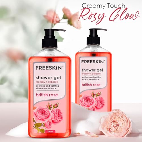 Image of Freeskin British Rose Shower Gel-750ml Creamy + Delicate - Luxurious Floral Body Wash with Natural Rose Extracts for Gentle Cleansing, Deep Hydration, and Soft, Smooth Skin - Suitable for All Skin Types - Paraben & Sulfate Free